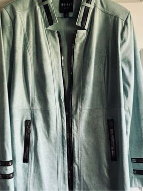 INSIGHT New York Aqua Faux Suede Moto Jacket Size 16 Zip Detail
